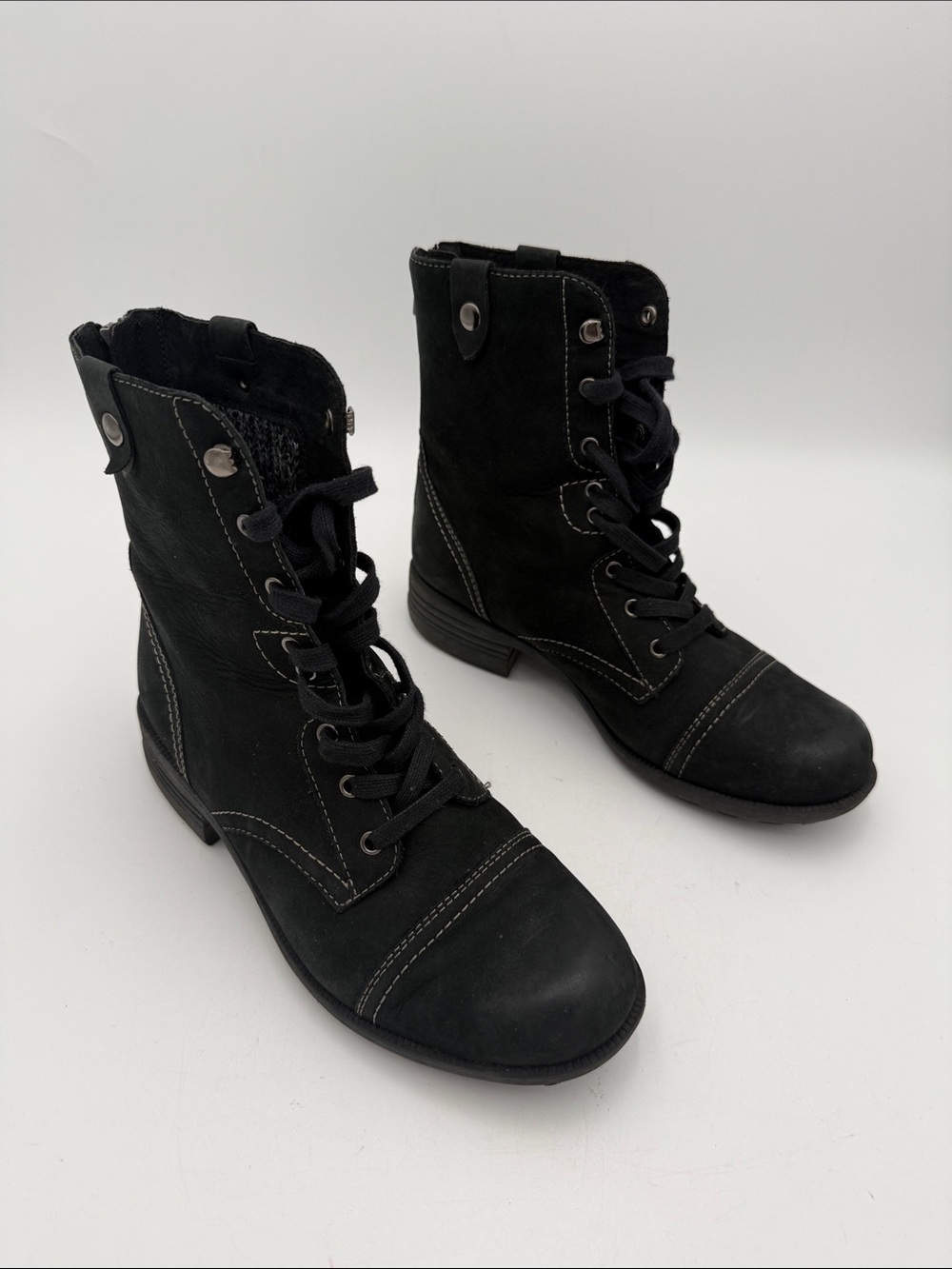 Rockport Black Lace-Up Ankle Boots women 9.5M combat casual office Y2K comfort - Picture 2 of 13